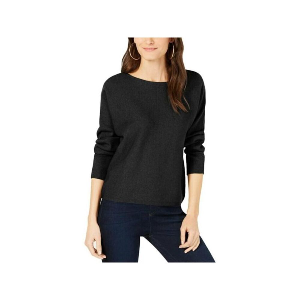 INC Womens Black Ribbed Knit Dolman Sleeve Jewel Neck T-Shirt S